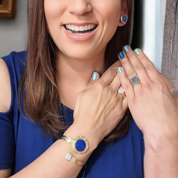 🆕️Handcrafted Turkish 18K Gold Plated Sapphire Jewelry Set - Adjustable - Picture 4 of 9